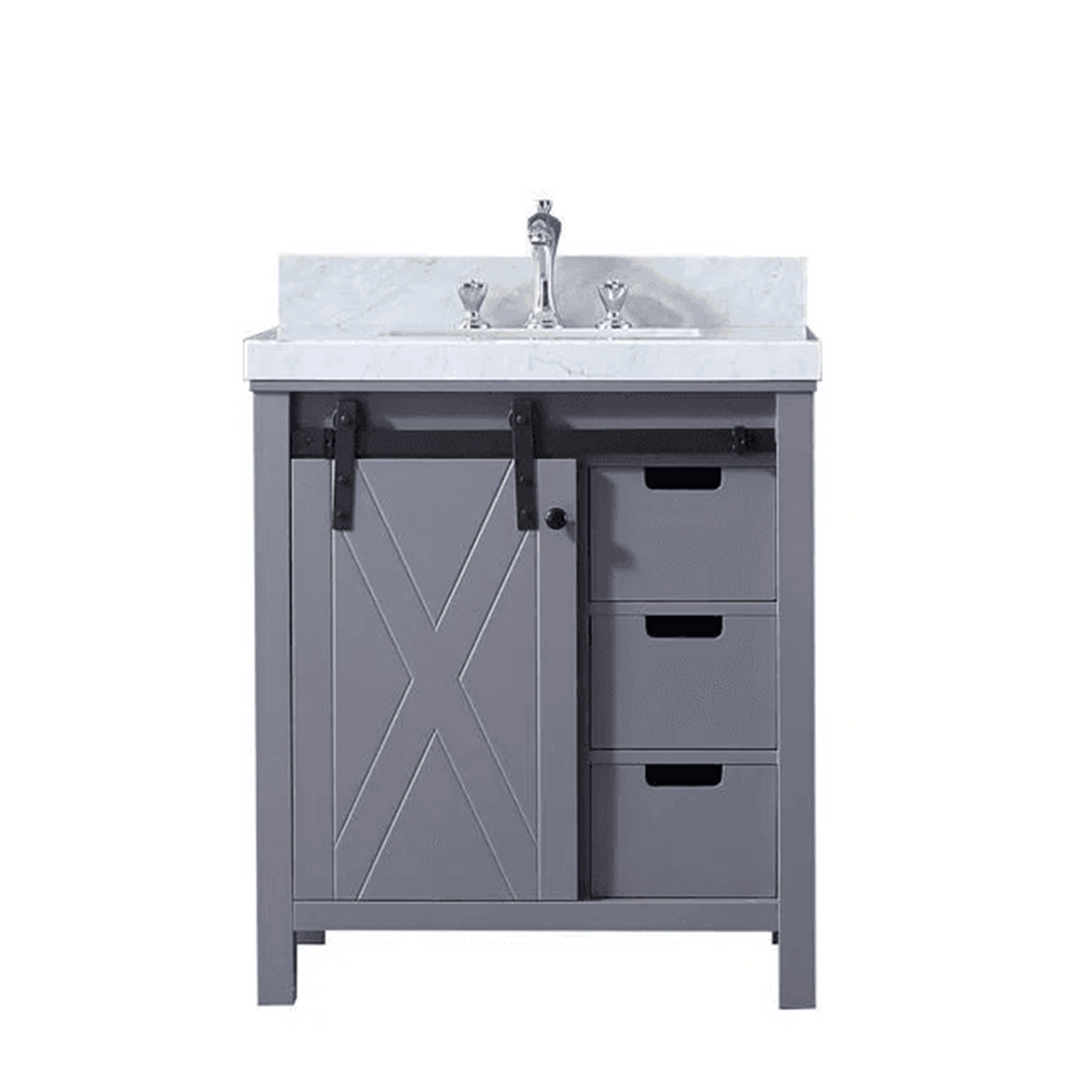 Marsyas 30 In. Freestanding Dark Grey Bathroom Vanity With With Single undermount ceramic sink, White Carrara Marble Top