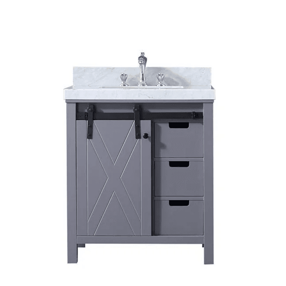 Marsyas Freestanding Dark Grey Freestanding Bathroom Vanity With Undermount Ceramic Sink, White Carrara Marble Top