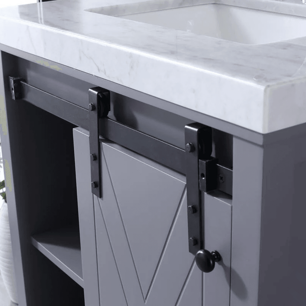 Marsyas 30 In. Freestanding Dark Grey Bathroom Vanity With With Single undermount ceramic sink, White Carrara Marble Top