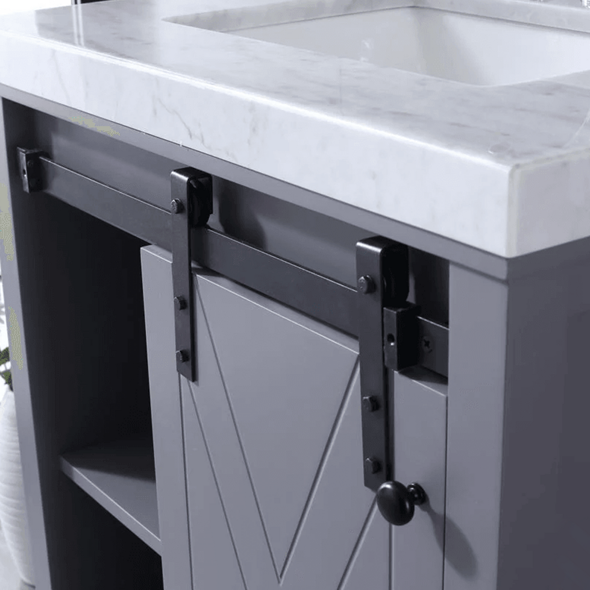 Marsyas Freestanding Dark Grey Freestanding Bathroom Vanity With Undermount Ceramic Sink, White Carrara Marble Top