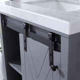 Marsyas Freestanding Dark Grey Freestanding Bathroom Vanity With Undermount Ceramic Sink, White Carrara Marble Top
