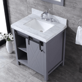 Marsyas Freestanding Dark Grey Freestanding Bathroom Vanity With Undermount Ceramic Sink, White Carrara Marble Top
