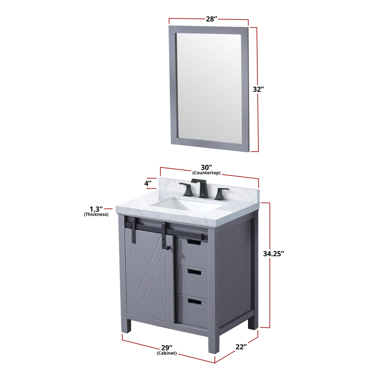 Marsyas 30 in. Freestanding Bathroom Vanity with White Quartz top, White Square Sink