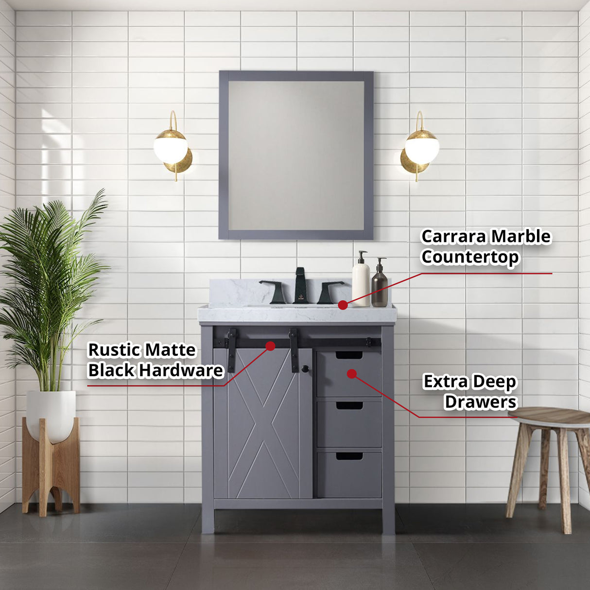 Marsyas 30 in. Freestanding Bathroom Vanity with White Quartz top, White Square Sink