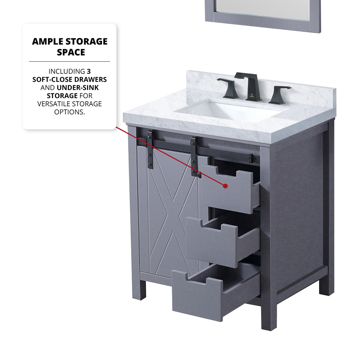 Marsyas 30 in. Freestanding Bathroom Vanity with White Quartz top, White Square Sink