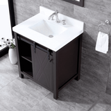 Marsyas 30" Brown Single Vanity, White Quartz Top, White Square Sink and no Mirror