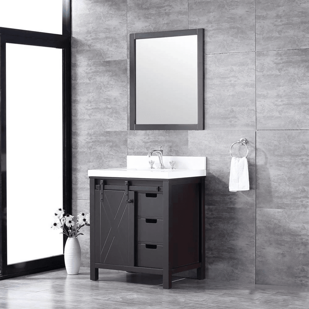Marsyas Brown Freestanding Bathroom Vanity with White Quartz top, White Square Sink