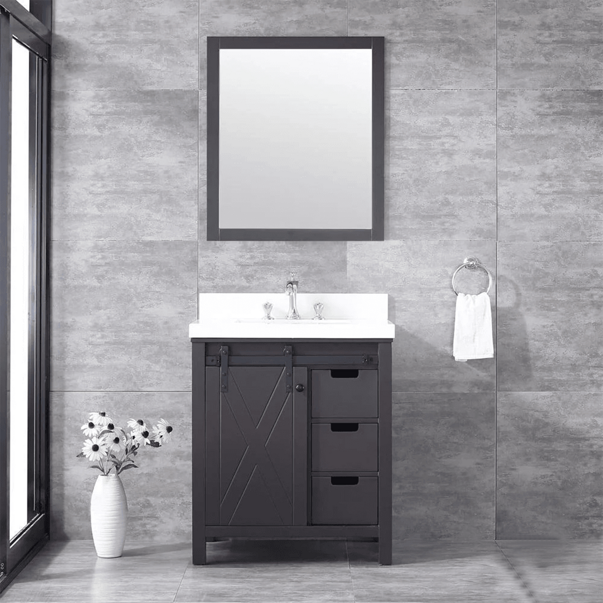 Marsyas Brown Freestanding Bathroom Vanity with White Quartz top, White Square Sink