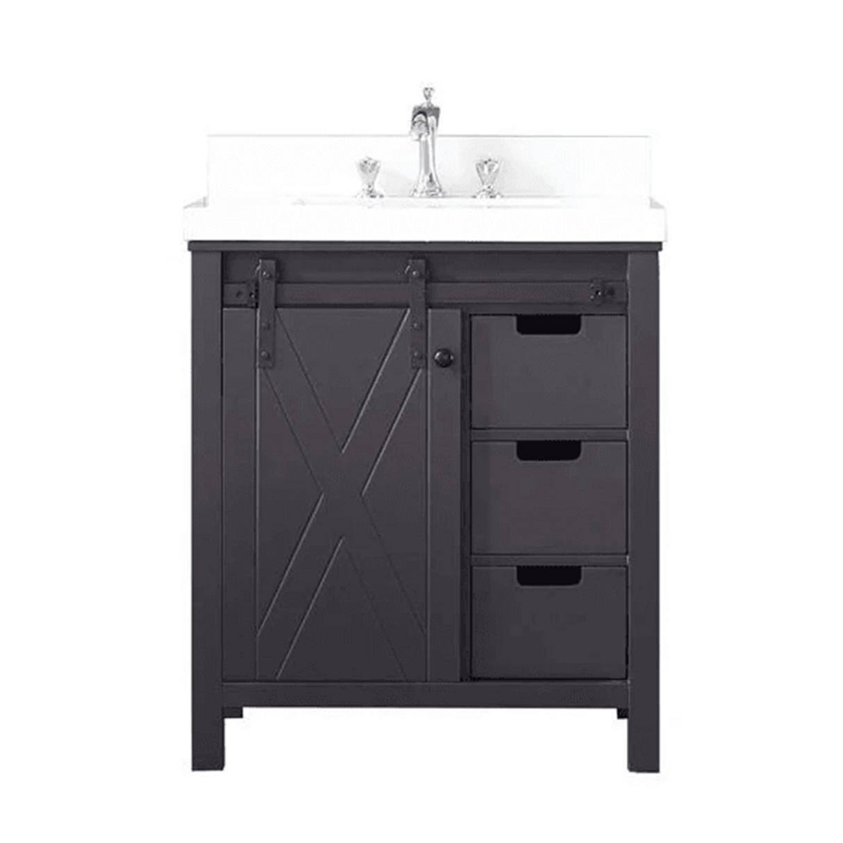 Marsyas 30" Brown Single Vanity, White Quartz Top, White Square Sink and no Mirror