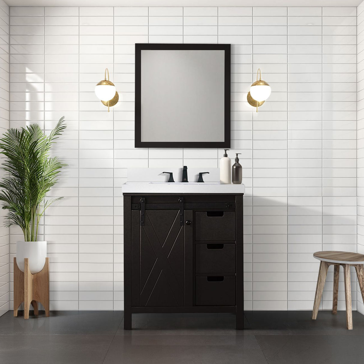 Marsyas 30 in. Freestanding Bathroom Vanity with White Quartz top, White Square Sink