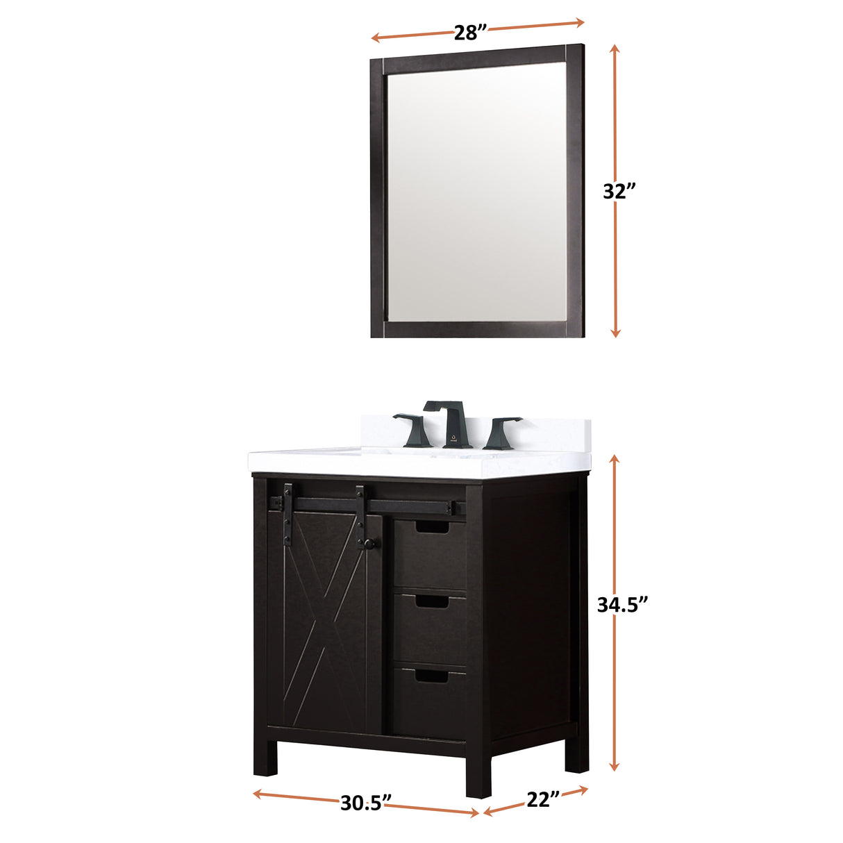 Marsyas 30 in. Freestanding Bathroom Vanity with White Quartz top, White Square Sink