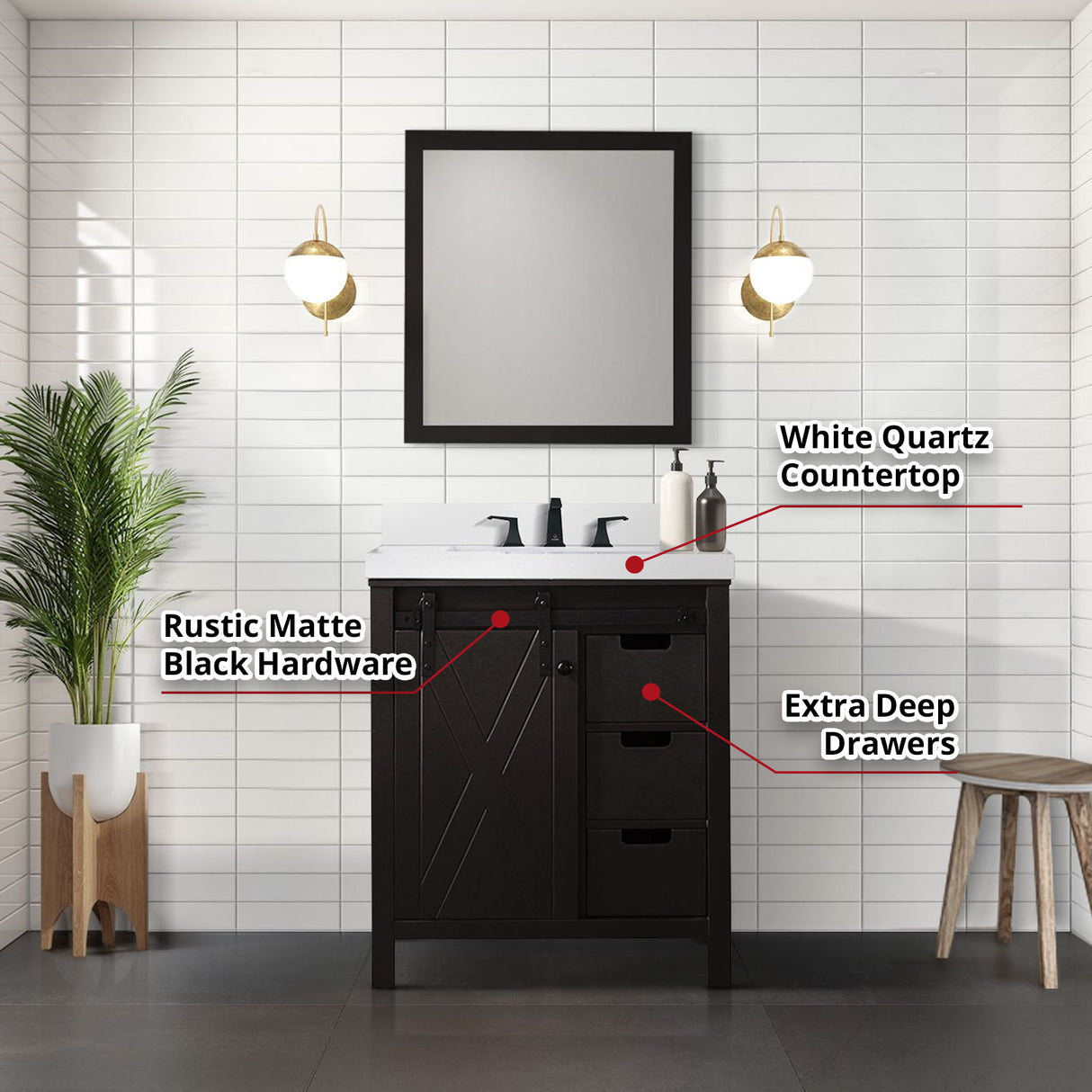 Marsyas 30 in. Freestanding Bathroom Vanity with White Quartz top, White Square Sink