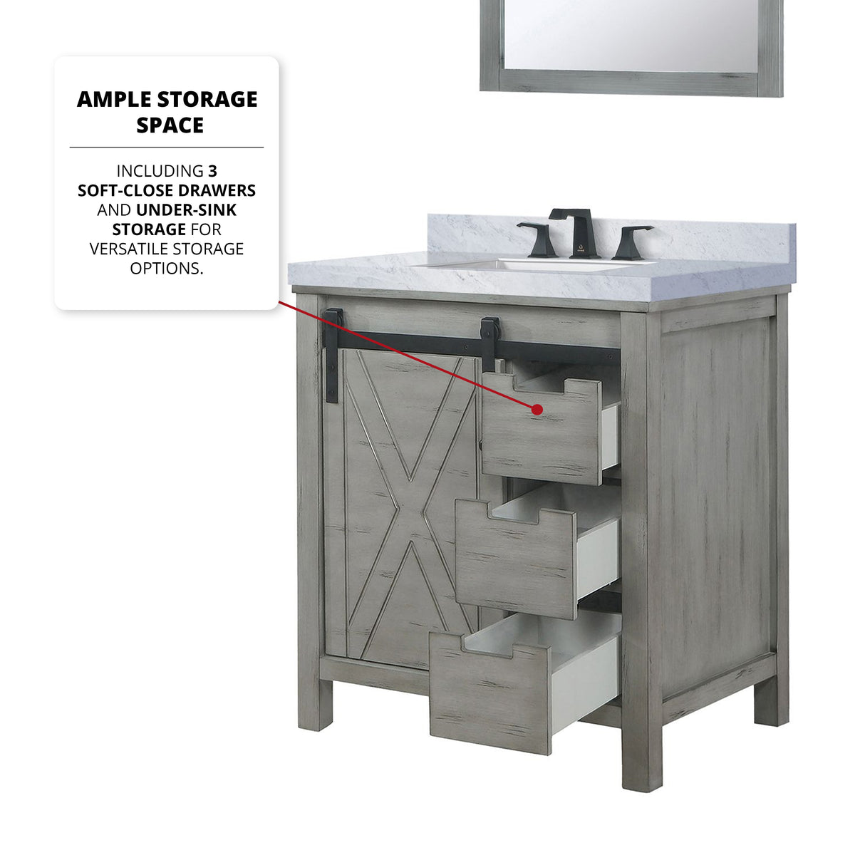 Marsyas 30 in. Freestanding Bathroom Vanity with White Quartz top, White Square Sink