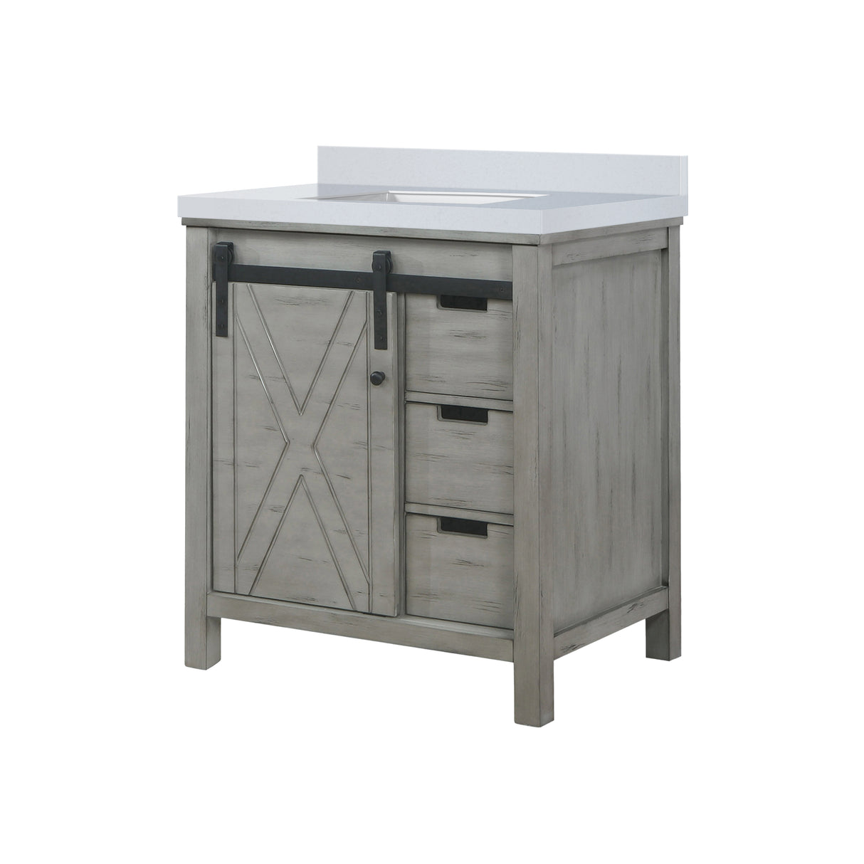 Marsyas 30 in. Freestanding Bathroom Vanity with White Quartz top, White Square Sink
