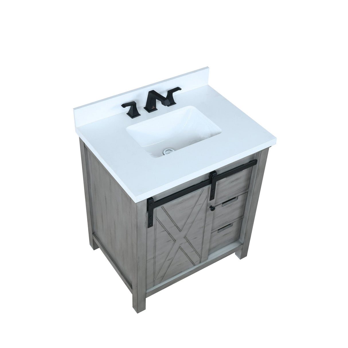 Marsyas Ash Grey Freestanding Bathroom Vanity with White Quartz top, White Square Sink