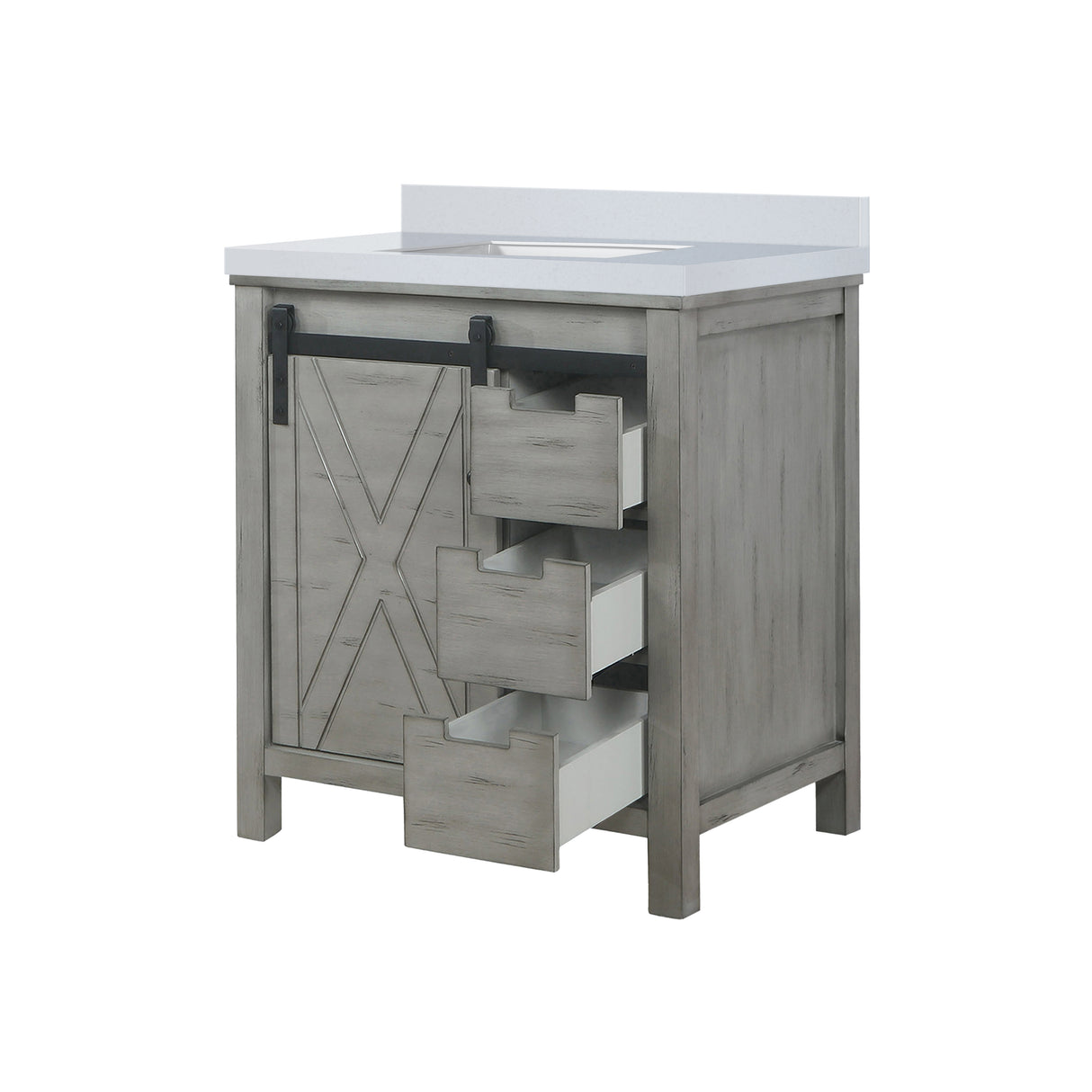 Marsyas 30 in. Freestanding Bathroom Vanity with White Quartz top, White Square Sink
