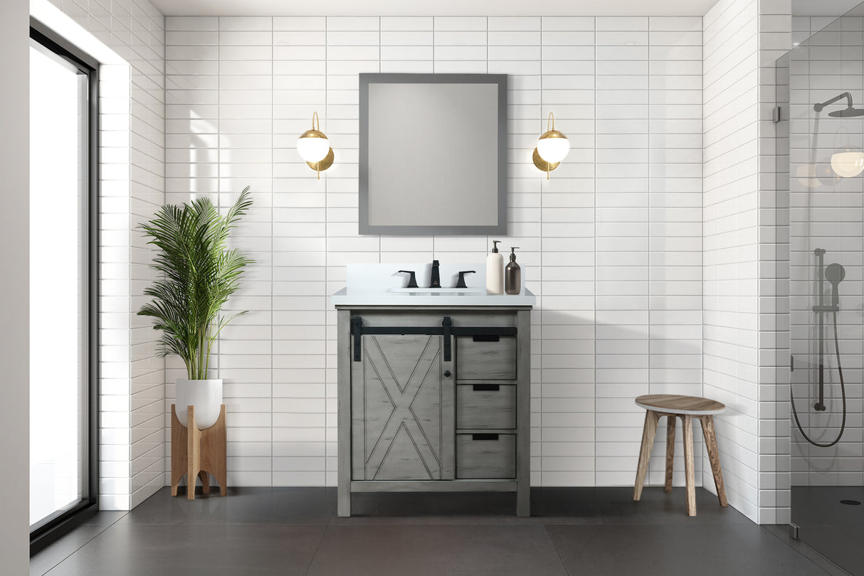 Marsyas 30 in. Freestanding Bathroom Vanity with White Quartz top, White Square Sink