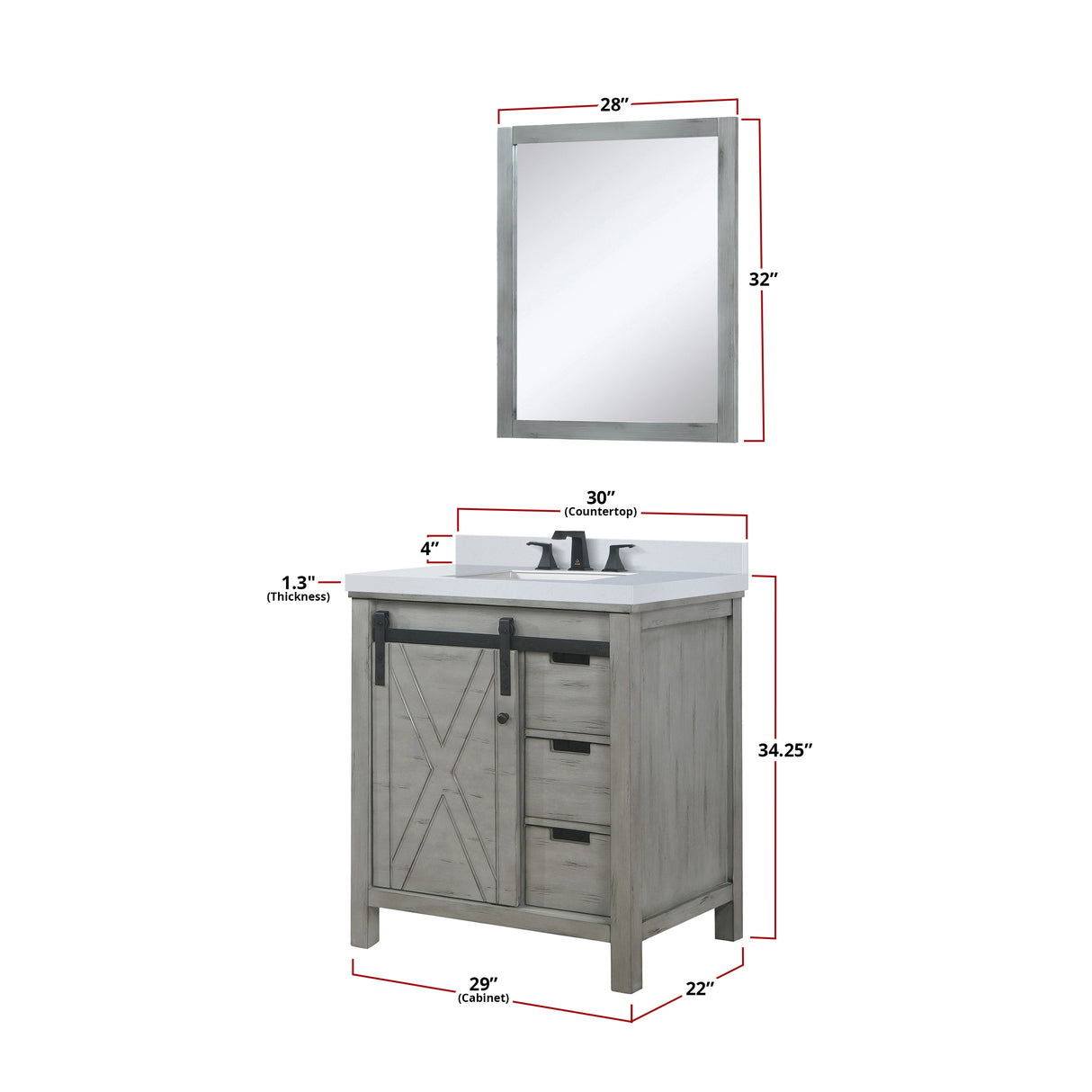 Marsyas 30 in. Freestanding Bathroom Vanity with White Quartz top, White Square Sink