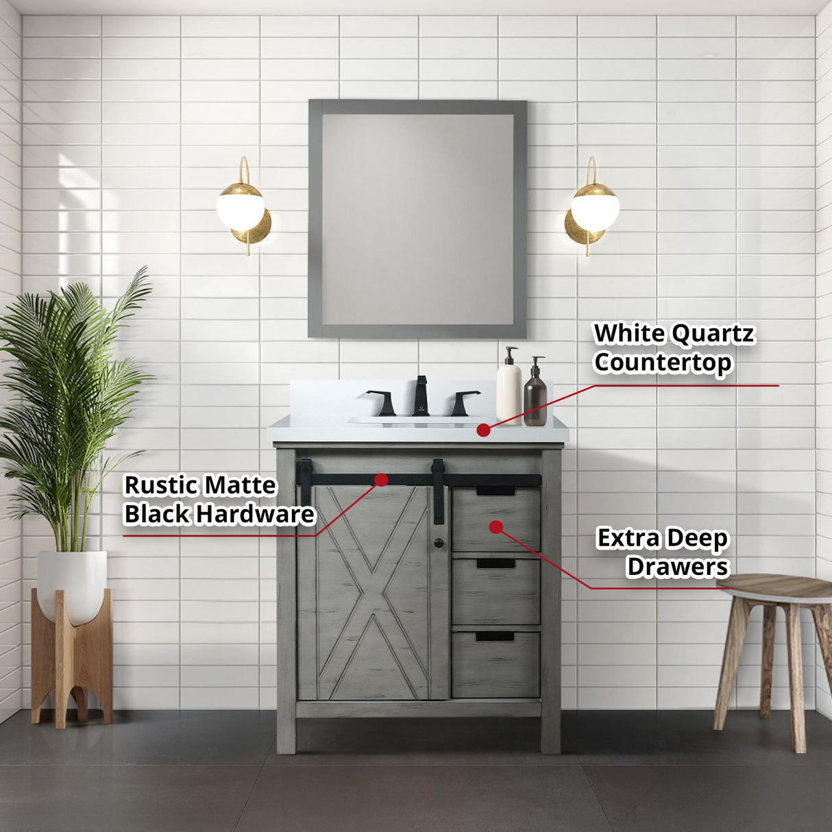Marsyas 30 in. Freestanding Bathroom Vanity with White Quartz top, White Square Sink