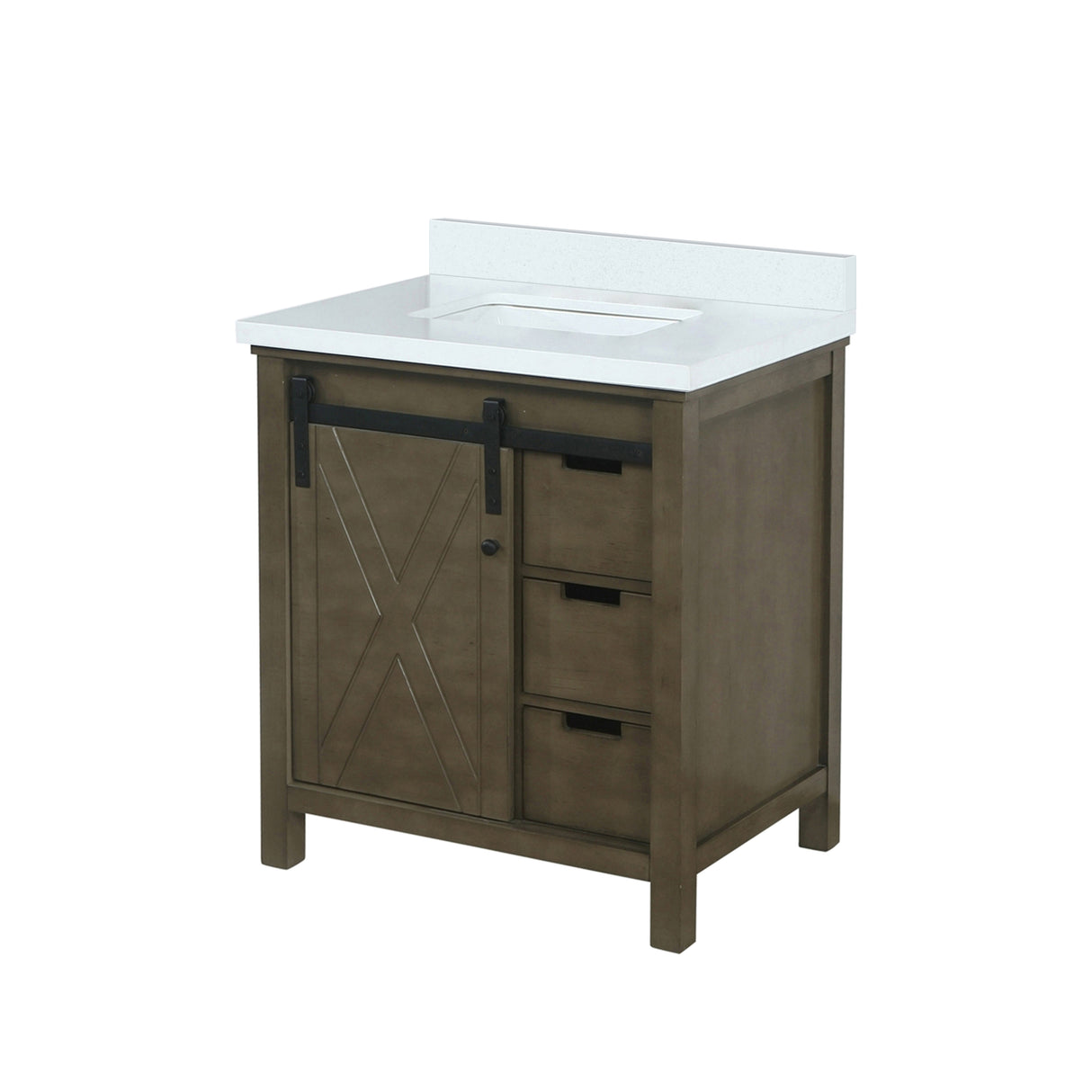 Marsyas 30 in. Freestanding Bathroom Vanity with White Quartz top, White Square Sink