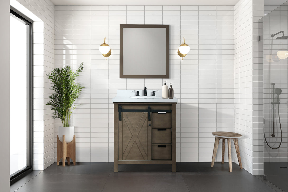 Marsyas 30 in. Freestanding Bathroom Vanity with White Quartz top, White Square Sink