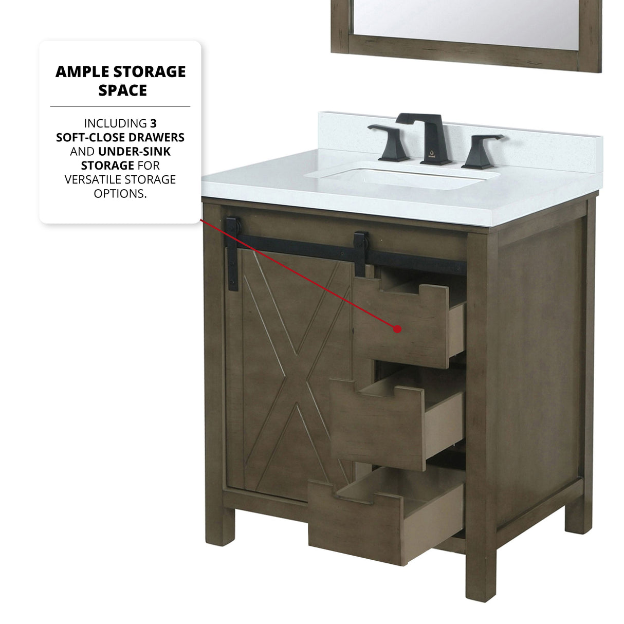 Marsyas 30 in. Freestanding Bathroom Vanity with White Quartz top, White Square Sink