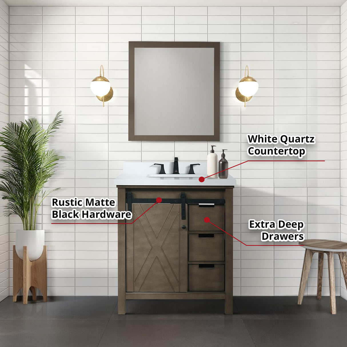 Marsyas 30 in. Freestanding Bathroom Vanity with White Quartz top, White Square Sink