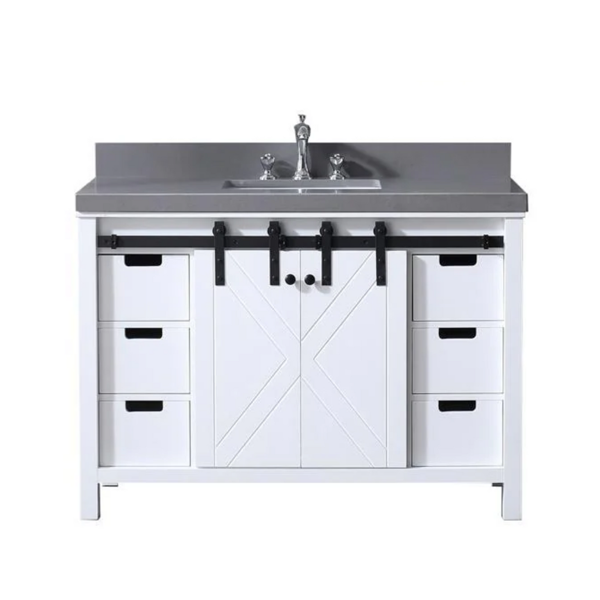 Marsyas 48" White Single Vanity, Grey Quartz Top, White Square Sink and no Mirror