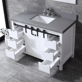 Marsyas 48" White Single Vanity, Grey Quartz Top, White Square Sink and no Mirror