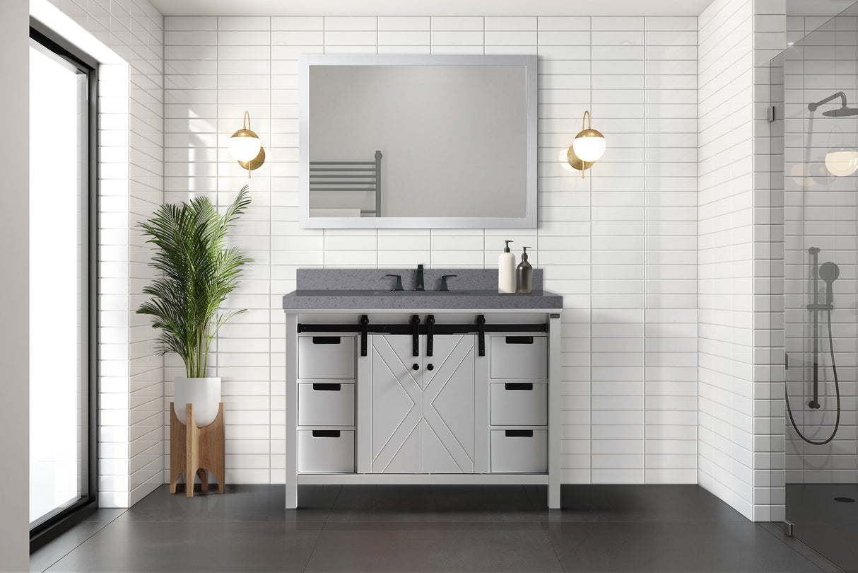 Marsyas 48 in. Freestanding Bathroom Vanity with White Quartz top, White Square Sink