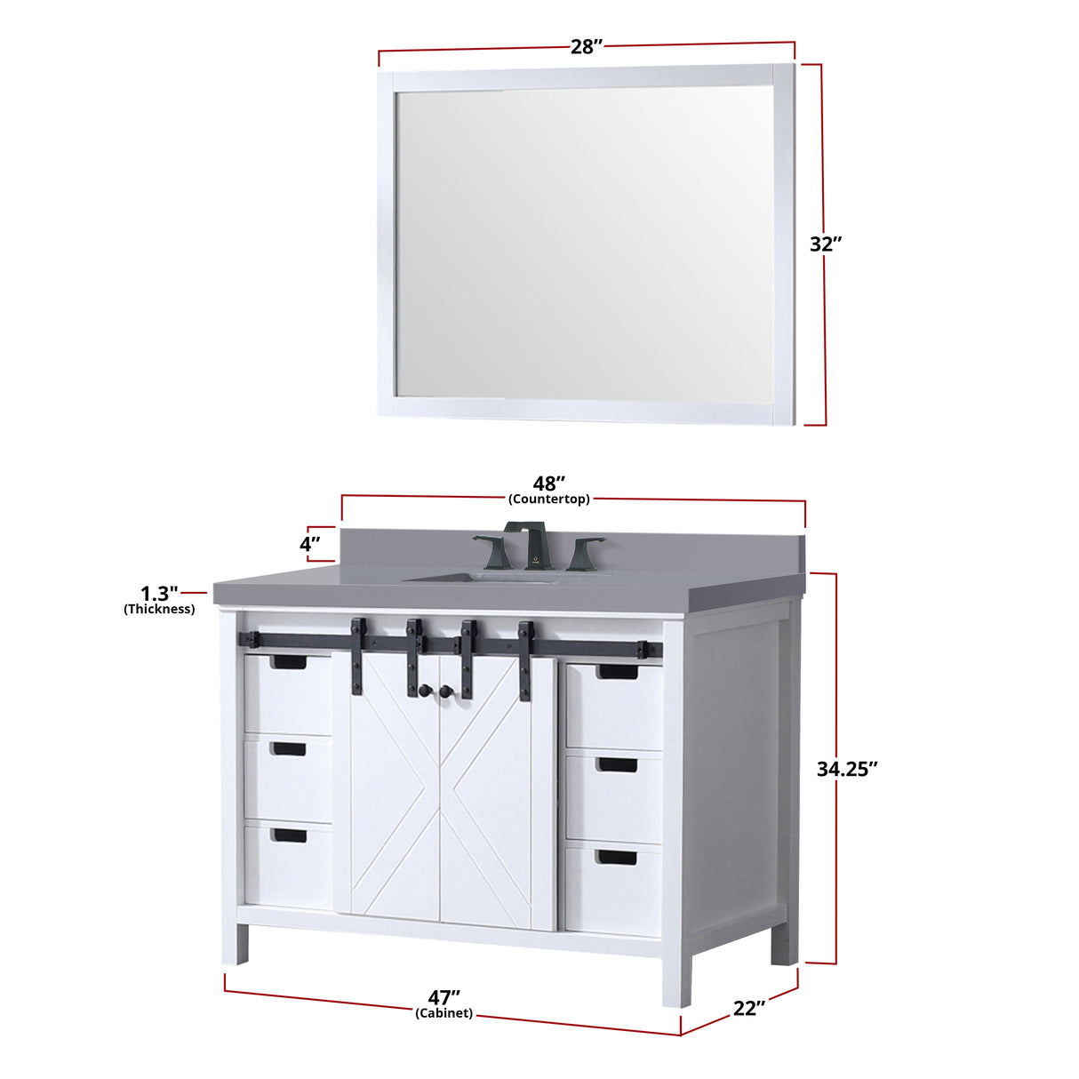 Marsyas 48 in. Freestanding Bathroom Vanity with White Quartz top, White Square Sink