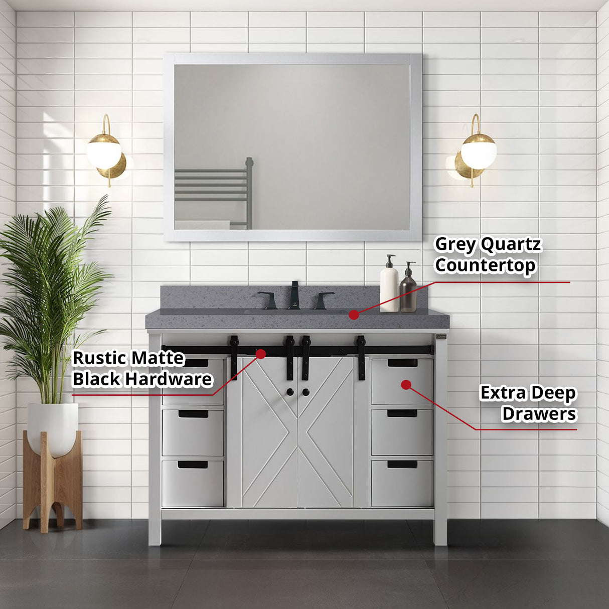 Marsyas 48 in. Freestanding Bathroom Vanity with White Quartz top, White Square Sink