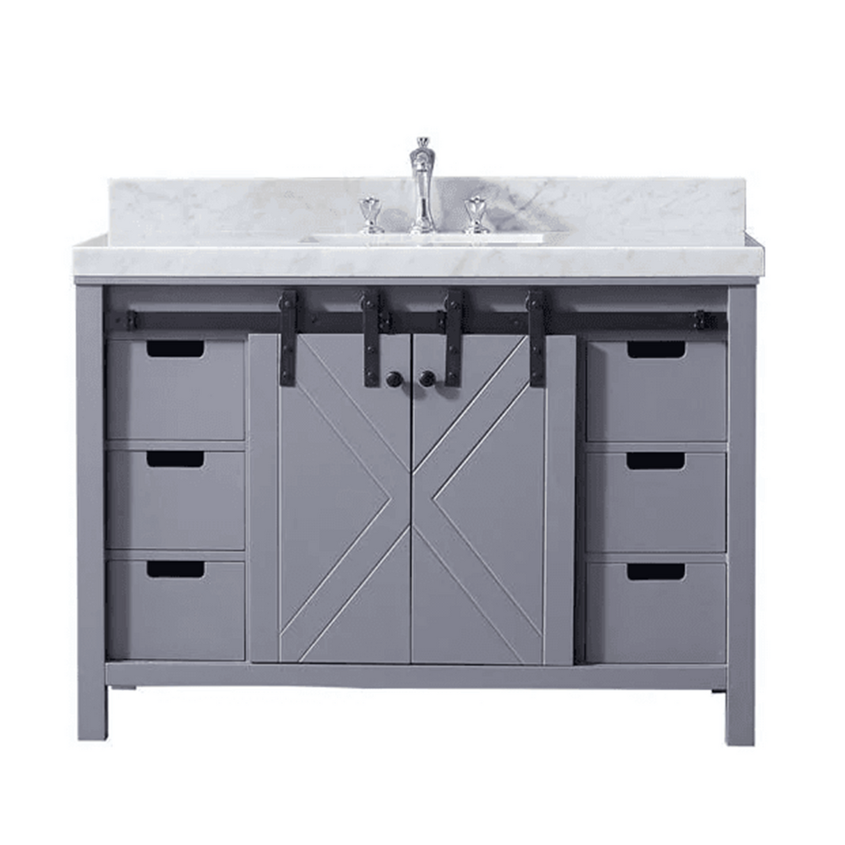 Marsyas Freestanding Dark Grey Freestanding Bathroom Vanity With Undermount Ceramic Sink, White Carrara Marble Top