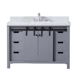 Marsyas Freestanding Dark Grey Freestanding Bathroom Vanity With Undermount Ceramic Sink, White Carrara Marble Top