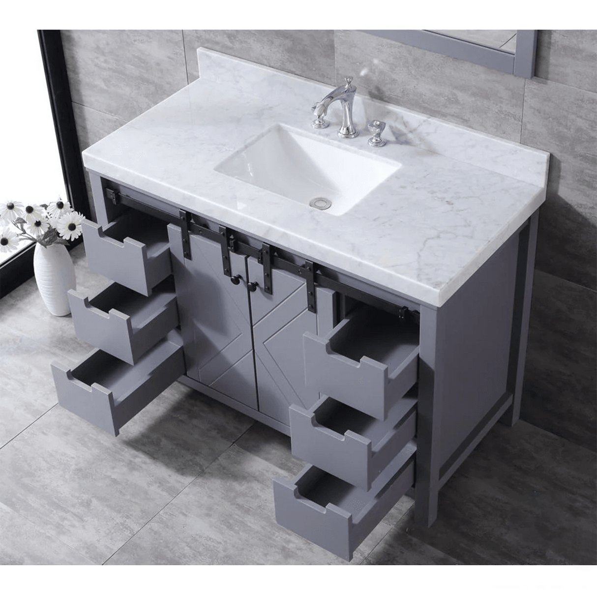 Marsyas 48 In. Freestanding Dark Grey Bathroom Vanity With Single Undermount Ceramic Sink, White Carrara Marble Top