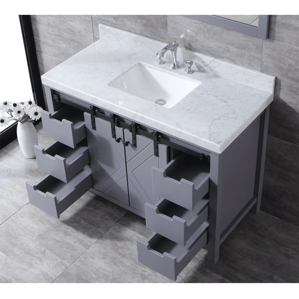 Marsyas Freestanding Dark Grey Freestanding Bathroom Vanity With Undermount Ceramic Sink, White Carrara Marble Top