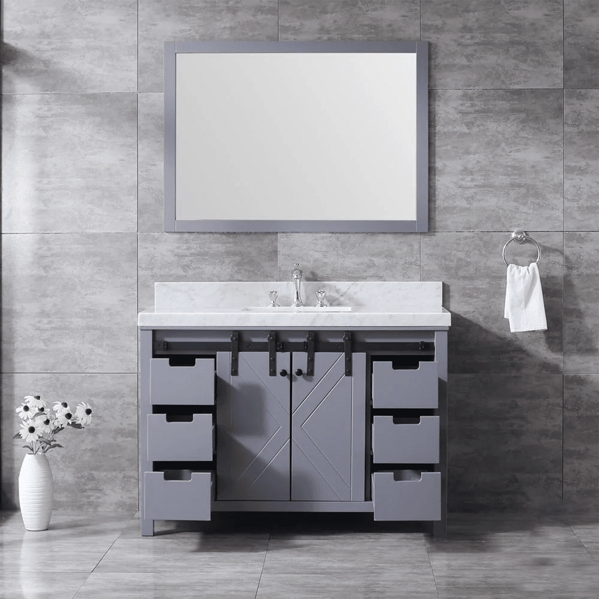 Marsyas Freestanding Dark Grey Freestanding Bathroom Vanity With Undermount Ceramic Sink, White Carrara Marble Top