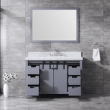 Marsyas Freestanding Dark Grey Freestanding Bathroom Vanity With Undermount Ceramic Sink, White Carrara Marble Top