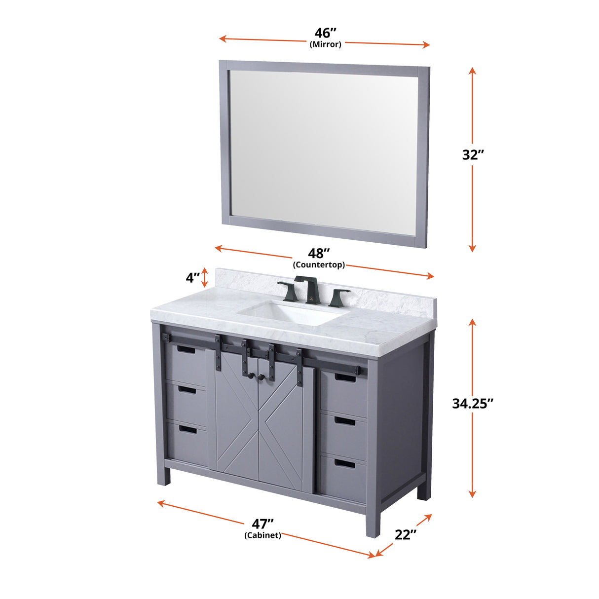 Marsyas 48 in. Freestanding Bathroom Vanity with White Quartz top, White Square Sink