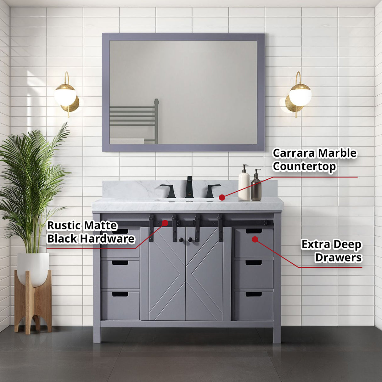 Marsyas 48 in. Freestanding Bathroom Vanity with White Quartz top, White Square Sink