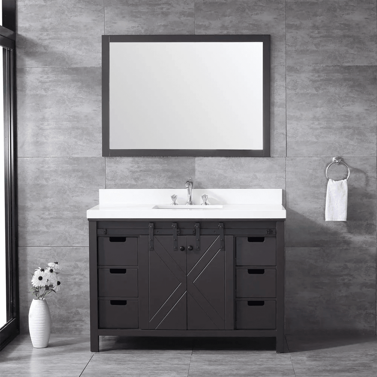 Marsyas 48" Brown Single Vanity, White Quartz Top, White Square Sink and no Mirror