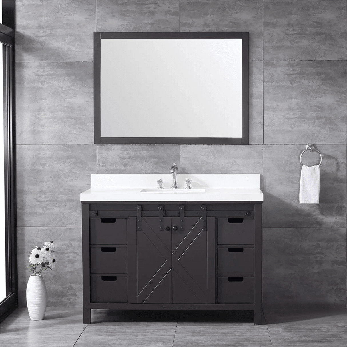 Marsyas Brown Freestanding Bathroom Vanity with White Quartz top, White Square Sink