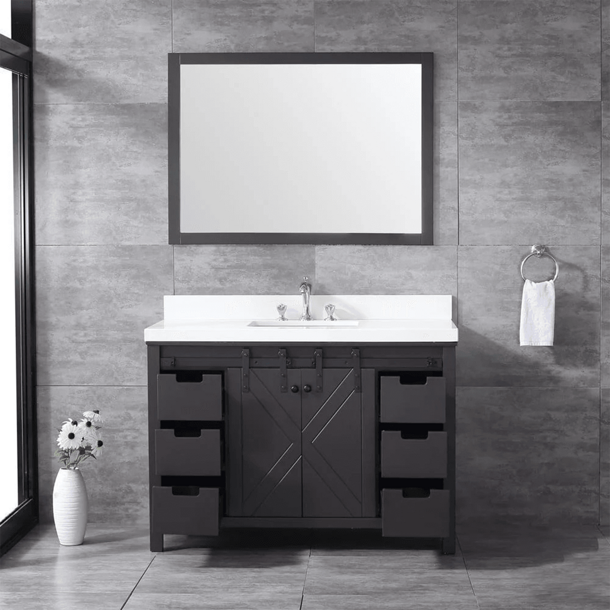 Marsyas 48" Brown Single Vanity, White Quartz Top, White Square Sink and no Mirror