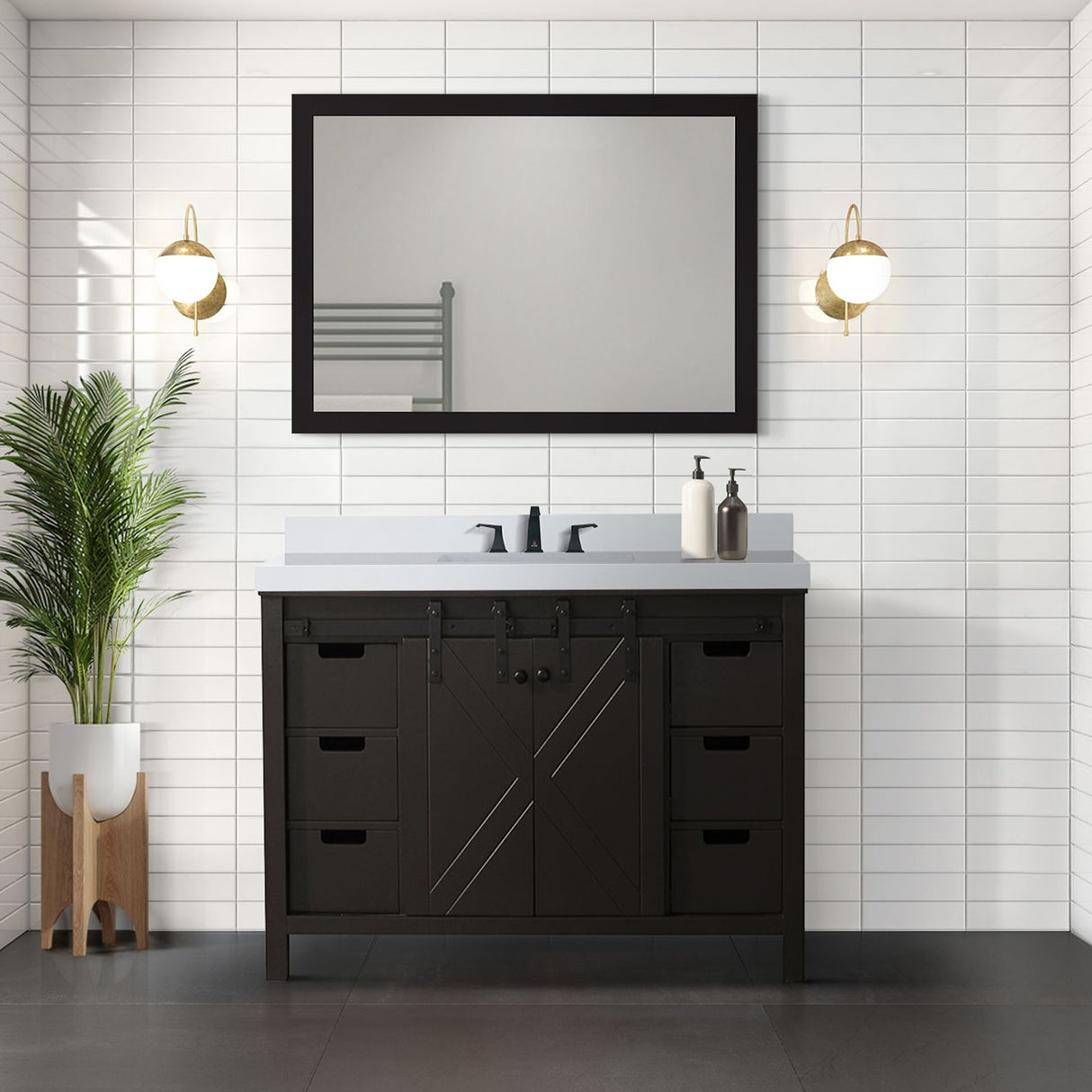 Marsyas 48 in. Freestanding Bathroom Vanity with White Quartz top, White Square Sink