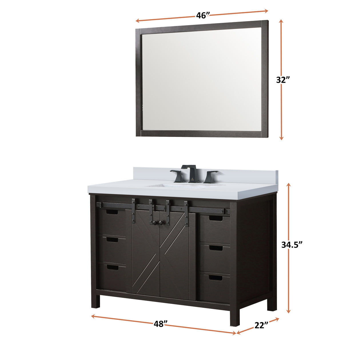 Marsyas 48 in. Freestanding Bathroom Vanity with White Quartz top, White Square Sink
