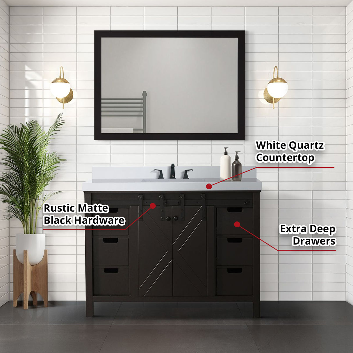 Marsyas 48 in. Freestanding Bathroom Vanity with White Quartz top, White Square Sink
