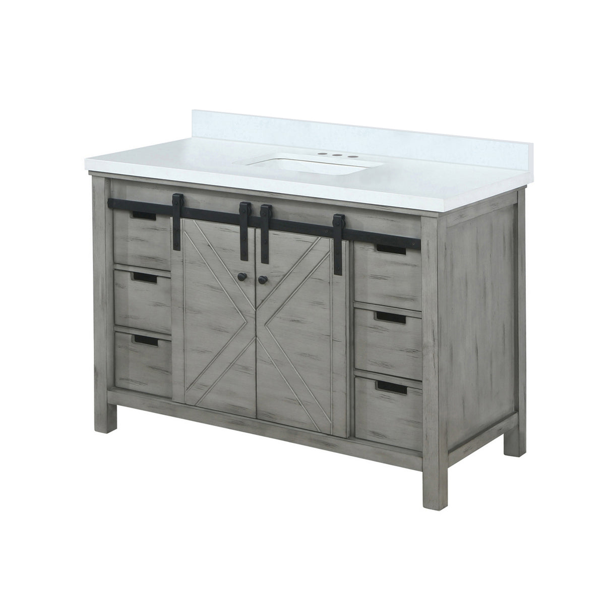 Marsyas 48 in. Freestanding Bathroom Vanity with White Quartz top, White Square Sink