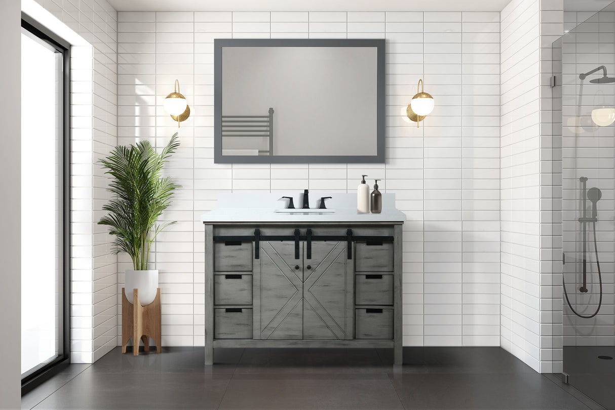 Marsyas 48 in. Freestanding Bathroom Vanity with White Quartz top, White Square Sink