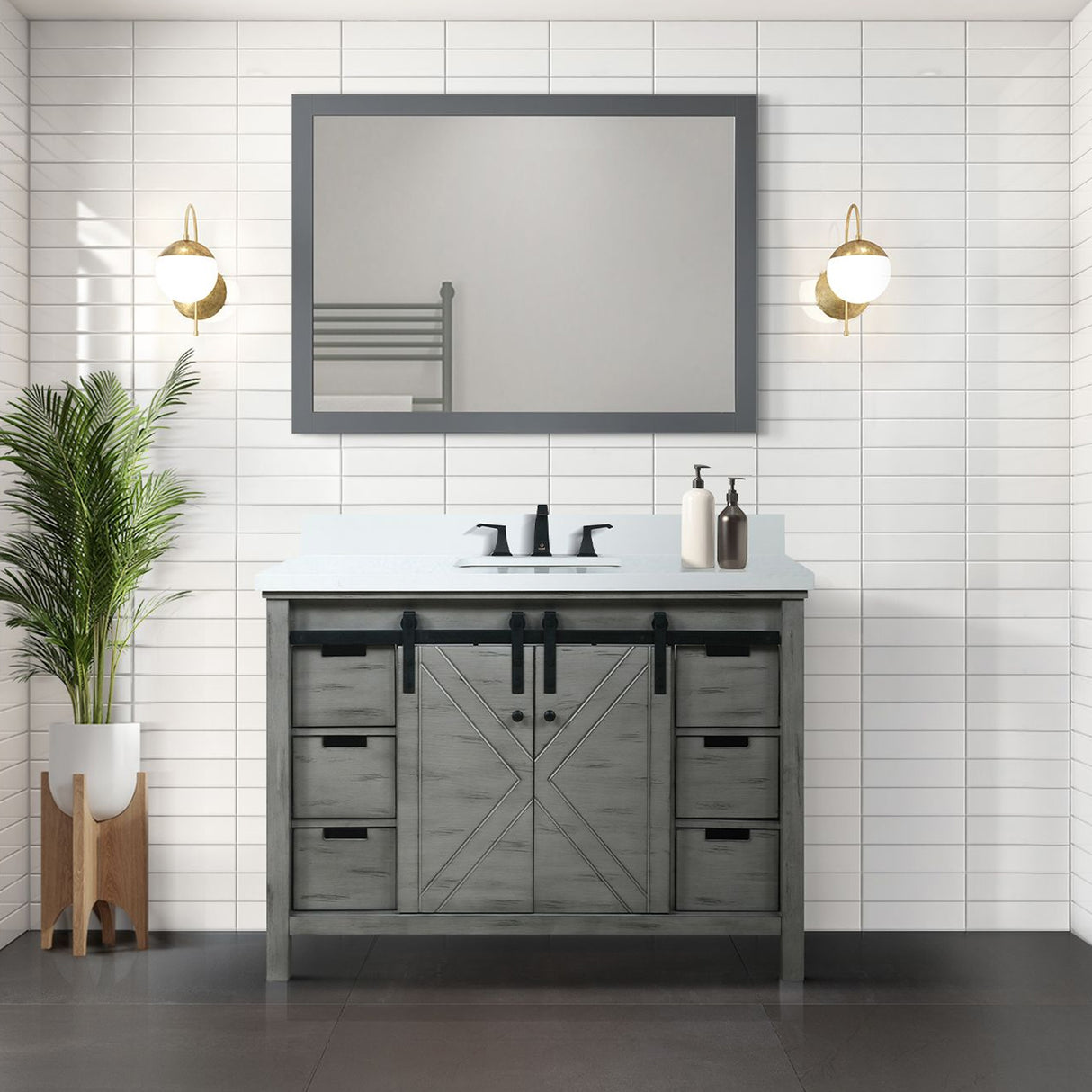 Marsyas 48 in. Freestanding Bathroom Vanity with White Quartz top, White Square Sink