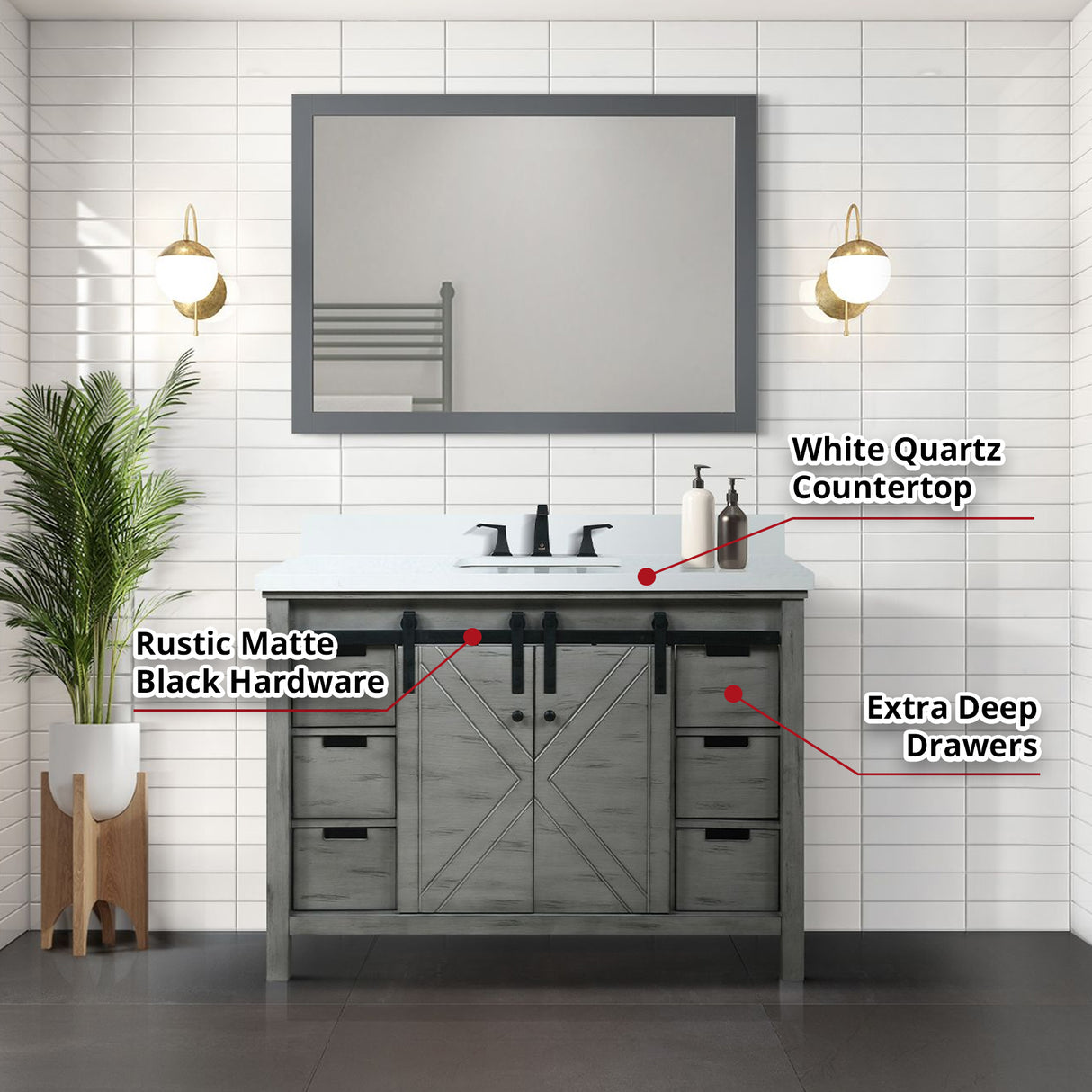 Marsyas 48 in. Freestanding Bathroom Vanity with White Quartz top, White Square Sink